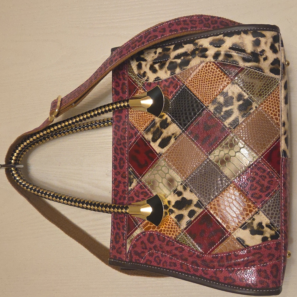 Stunning Multicolor Patchwork Leather Handbag, Eu… - image 1